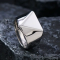 Polished silver geometric stainless steel ring with a modern pyramid design - US 6 / Large Triangle / Steel