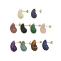 Set of ten colorful teardrop natural stone stud earrings with gold plating - Mixed Colors