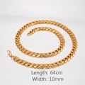 Collier chaîne cubaine dorée en acier inoxydable de 10 mm de large et 64 cm - Collier à Mailles Cubaines Doré 64cm x 10mm (KN21004-K)
