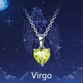 S925 sterling silver Virgo necklace with heart-shaped yellow-green gemstone pendant - August: Peridot / Virgo