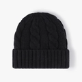 Berretto classico nero in maglia a trecce con risvolto, cappello invernale caldo e spesso - Regolabile / Nero