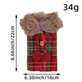 Red and black plaid Christmas wine bottle cover with fur collar and dimensions - Red Green Classic Plaid Style