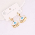 Gouden roestvrijstalen evil eye oorbellen met blauw emaille en vijf ronde hangertjes - Evil Eye Franje Stijl (2#)