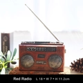 Vintage red radio model decor on red brick with antenna, size 18x7x11.2cm - Red Radio (SHARP)