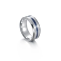 Herrenring aus Edelstahl in Silber mit gebürstetem Finish und blauem Mittelinlay - US 6 / Silber