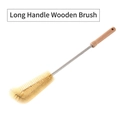 Long wooden handle cleaning brush with angled nylon bristles and stainless steel rod - Long Style