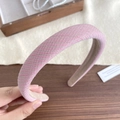 Pink tweed wide headband with sponge padding for high skull top aesthetic and sweet style - Pink