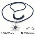 Collar de acero de titanio con gema negra y colgante de sol de ocho puntas plata - Collar de cordón negro con colgante de sol color acero (KN288437-KFC)