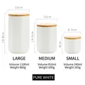 Set of 3 white ceramic food storage jars with bamboo lids in small medium and large sizes - Small / White