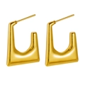 Minimalist gold-finish stainless steel U-shaped square hoop earrings on white background - Irregular U-Shaped Square Frame