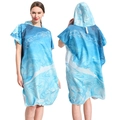Microfiber beach changing robe with blue wave print and hood for surfing and swimming - One Size / Button Style - Water Ripple