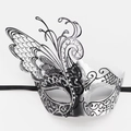 Detail of silver butterfly masquerade mask with sparkling rhinestones and black vine patterns - Silver Butterfly Crown Mask