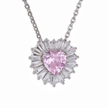 Pink heart-shaped zircon necklace with radiant halo on silver cable chain - Pink Zirconia Pendant (No Chain)