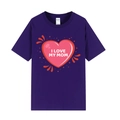 Deep purple Mother's Day T-shirt with pink heart and I LOVE MY MOM print - XS / Heart Letter Print / Purple