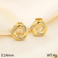 Golden twist stud earrings with white rhinestones on soft beige satin background - Style L Gold (KE116536-GC)