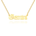 Golden Gemini zodiac necklace with gothic letter pendant on minimalist stainless steel chain - Gemini / Gold