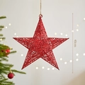 Sparkling red 40cm Christmas star ornament with glitter finish for festive hanging decor - 30cm / Red