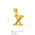 Pendentif lettre X en acier inoxydable doré 18k 316L avec incrustation de zircon - Lettre X