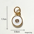 Fashionable golden metal round charm with white enamel inlay and small zircon stone - Golden White Enamel Round Pendant