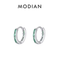 S925 sterling silver hoop earrings featuring emerald-cut green cubic zirconia stones - 925 Silver / Green Zirconia