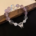 Macro detail of amethyst and clear crystal beads with a sparkling butterfly charm - 2# Purple Bracelet (Exquisite Gift Box)