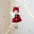 Christmas angel doll in red plush with antlers and white scarf, 15cm hanging decoration - Red