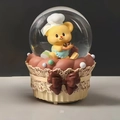 Cartoon bear princess castle music box with cupcake base and brown ribbon decoration - 017 Coffee Bow / Large 100 Snow+Light+Music