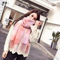 Pink orange and purple plaid scarf with fringe detail for winter warmth - Coral