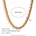 7.2mm wide 18K gold plated stainless steel hip-hop chain necklace with lobster clasp - Cross Cut Chain Necklace / Gold / 60CM+5CM