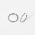 Polished silver stainless steel hoop earrings with clear cubic zirconia inlays - 1.6*12mm Steel (Pair)