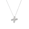 Macro detail of silver X-shaped pendant with cubic zirconia on a minimalist chain - Letter X