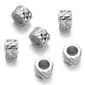 Detailed view of silver CCB plastic beads with quilted texture and large holes for DIY jewelry - Silver Style 01 (Quilted Cylinder)
