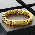 Bracciale da uomo in acciaio inossidabile placcato oro 18K con maglie a V e finitura spazzolata - Colore Oro (KB208917-KJX)