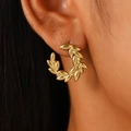 Matte gold laurel leaf earrings in a vintage French geometric drop stud style - 18K Gold Wheat Ear