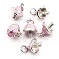 Mini silver mushroom charm with pink enamel dots for DIY jewelry making - 3D Platinum Pink Mushroom