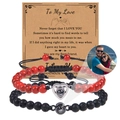 Custom photo projection bracelet set with red turquoise and black lava stone beads - Red Turquoise & Black Lava Stone Projection Set (Couple Bracelet-13)