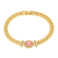 Luxury gold-plated chain bracelet featuring a pink oval gemstone and sparkling zircon accents - Pink
