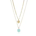 Detail of double-layer gold necklace featuring heart and blue star enamel pendants - Blue