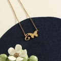 Gold stainless steel initial E necklace with butterfly pendant on O-chain link - Gold E