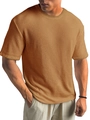Detailansicht des senfgelben Herren-T-Shirts mit Waffelstruktur und Rundhalsausschnitt - S / Oberteile / Bronze