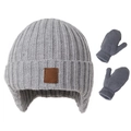 Grey knit winter hat with earflaps and matching gloves set for toddlers and kids - Earflap Hat and Gloves / One Size / Gray