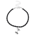 Pulsera para hombre de cuero trenzado negro con colgante de pesa plateada y cierre - Colgante de Mancuerna Cuerda Trenzada Negra (Plata Antigua 0239)