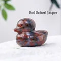 Duck carving made of natural red flash stone with a polished mottled texture finish - Red Flash Stone