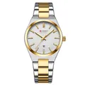 Women's quartz watch in two-tone silver and gold stainless steel with grid dial - Two-Tone White Dial Women