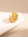 Titanium steel open ring with golden ginkgo leaf design and detailed vein texture - Gold Ginkgo Leaf Open Ring