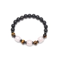 Macro detail of natural tiger eye, lava rock and faceted pink crystal beaded bracelet - Rose Quartz