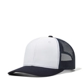Classic white and navy blue curved brim mesh trucker hat for outdoor sun protection - Adjustable / White + Navy + Navy Mesh