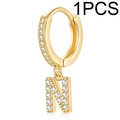 Gold plated letter N hoop earring with micro-paved zircons for a stylish look - Single Letter Earring N