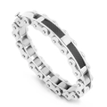 Bracciale a catena da moto per uomo con inserto in fibra di carbonio nera in argento e nero - Stile Argento (KB169323-KFC)