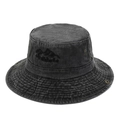 Cappello pescatore in denim lavato grigio scuro con logo montagna ricamato e tesa larga - Taglia unica / Nero